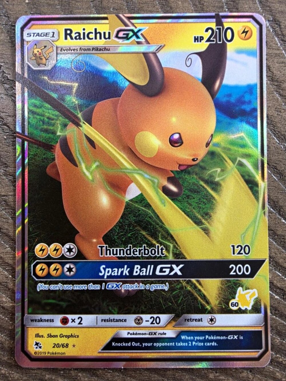 Pokemon TCG Raichu GX 20/68 Hidden Fates 2019 Holo Ultra Rare EN 210HP